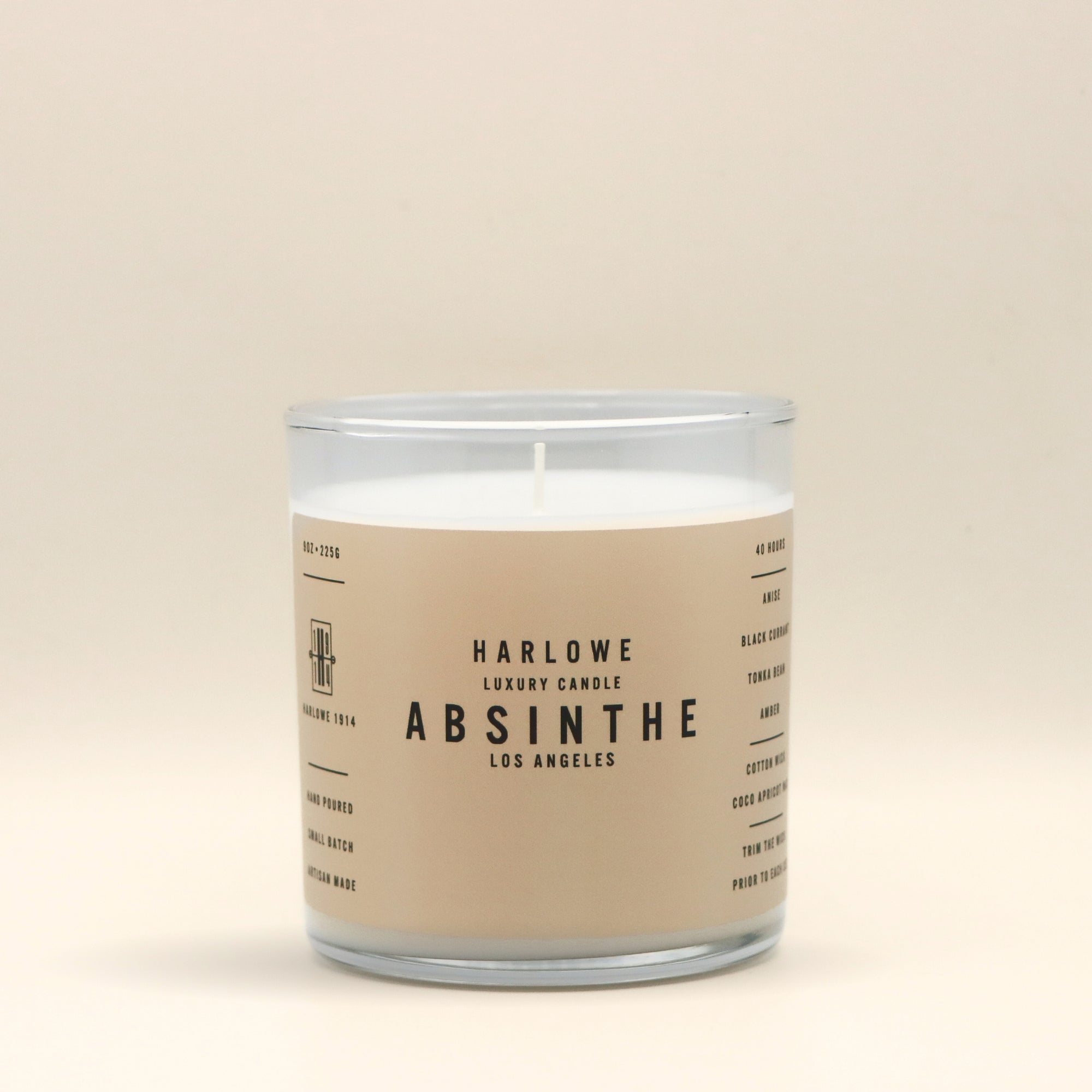 Harlowe Luxury Candle Absinthe on a beige background