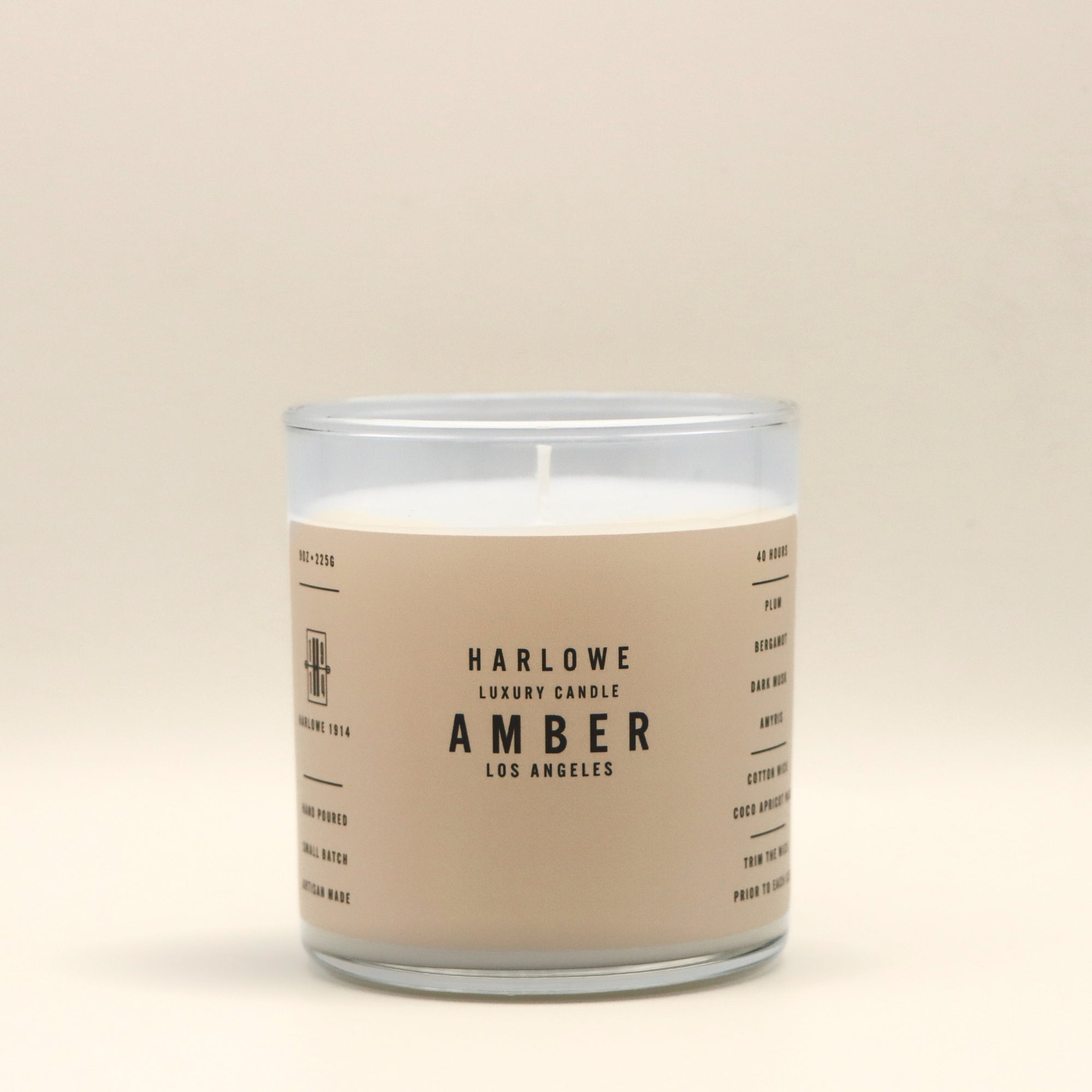 Harlowe Luxury Candle Amber on a beige background