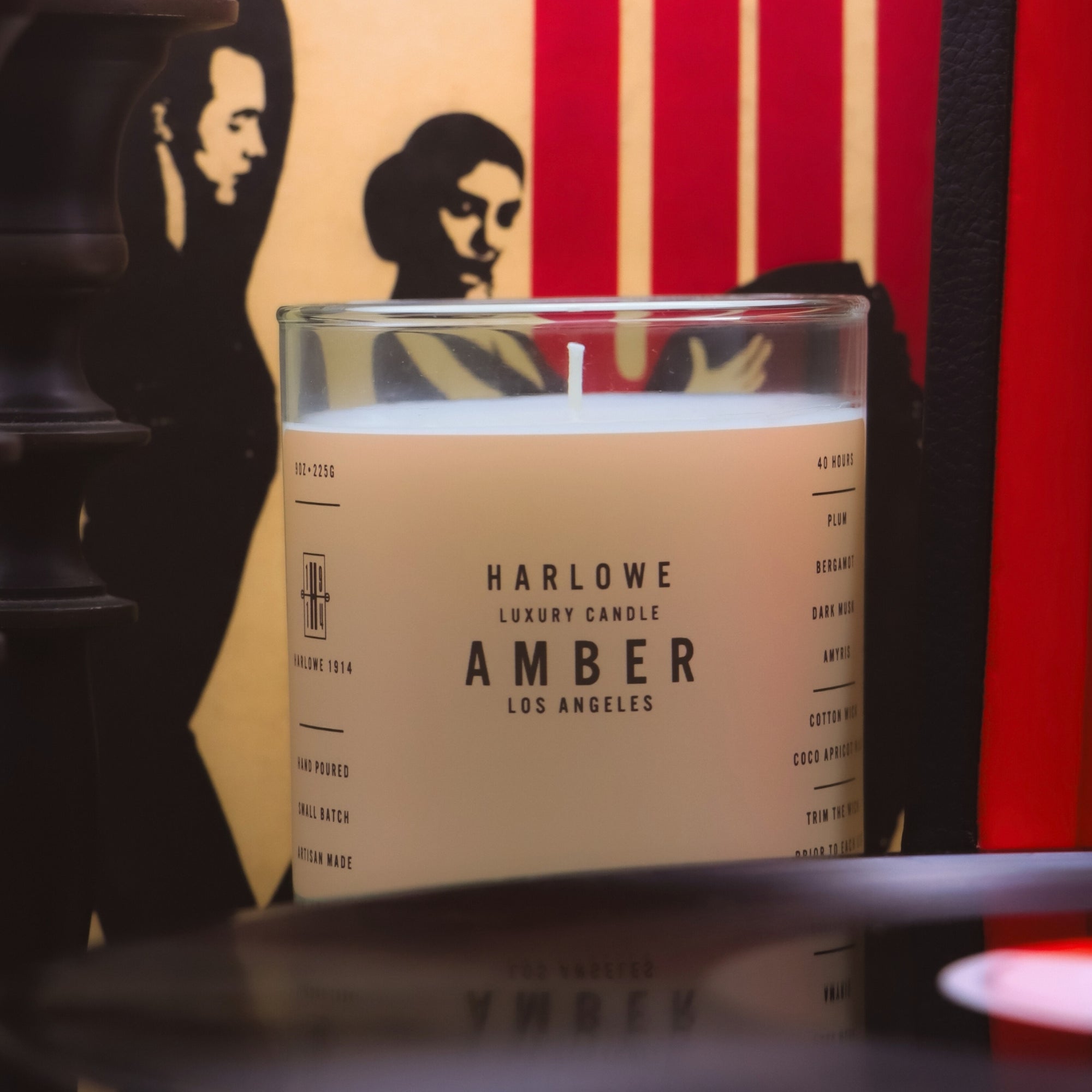 Harlowe Luxury Candle Amber candle with a record player and album