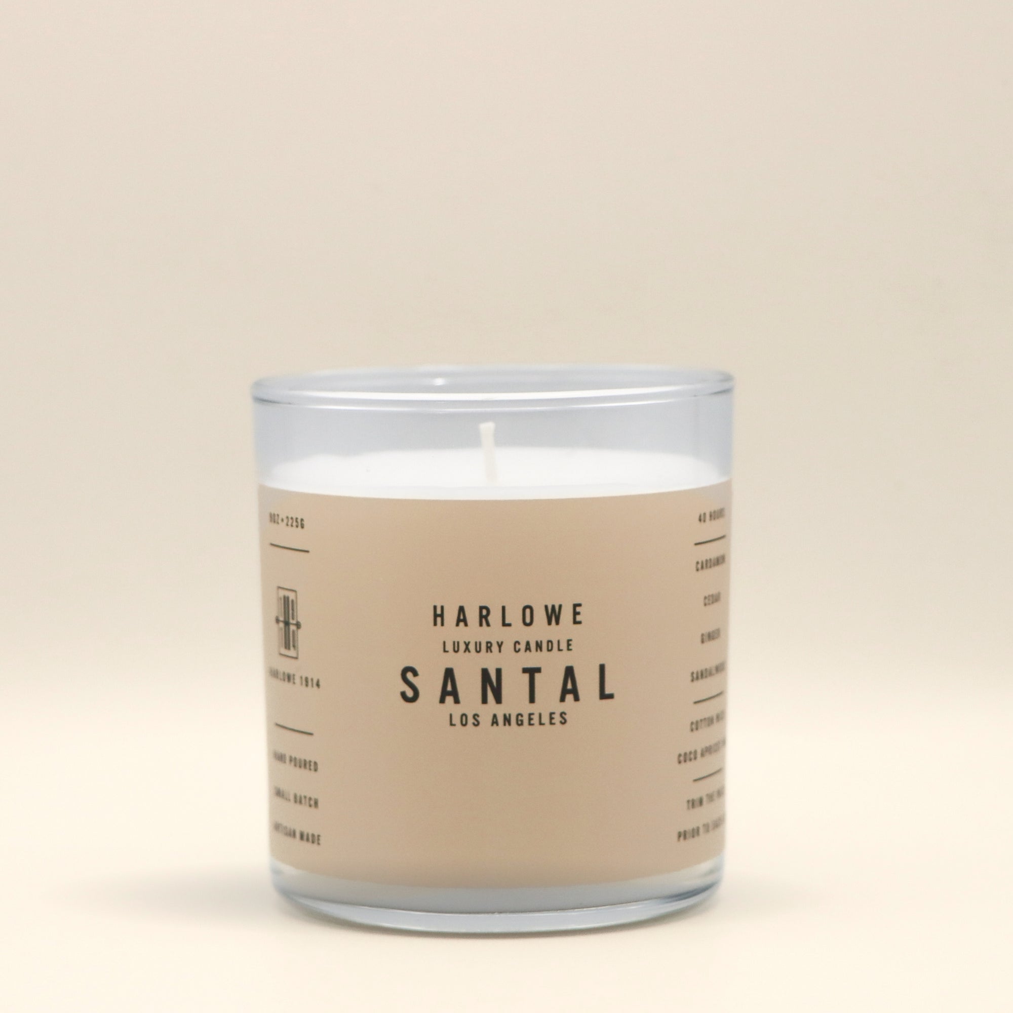 Harlowe Luxury Candle Santal from Los Angeles on a beige background