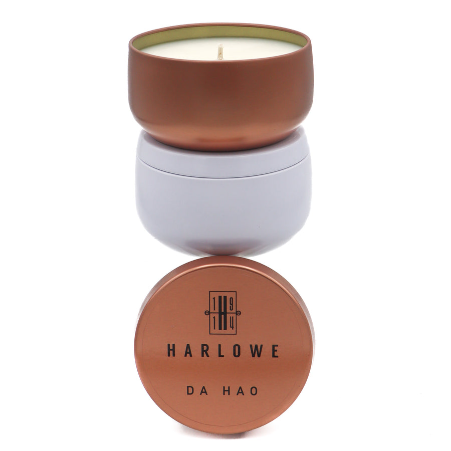 Da Hoa 7 ounce soy candle tins in copper and white